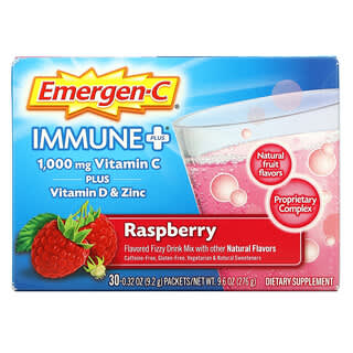 Emergen-C, Immune +, Framboesa, 1.000 mg, 30 pacotes, 9,2 g (0,32 oz) Cada