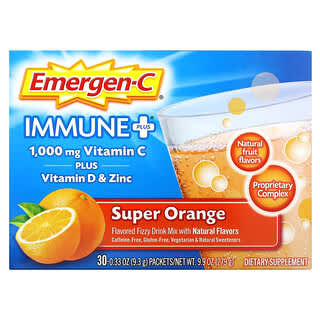 Emergen-C, Immune+, Vitamin C Plus Vitamin D & Zinc, Super Orange, 30 Packets, 0.33 oz (9.3 g) Each