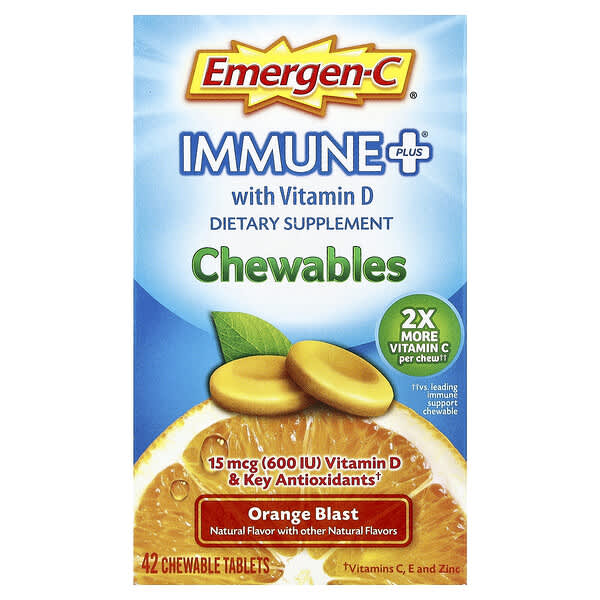 Emergen-C, 維生素 D 機體抵抗 +，橙味，42 片咀嚼片
