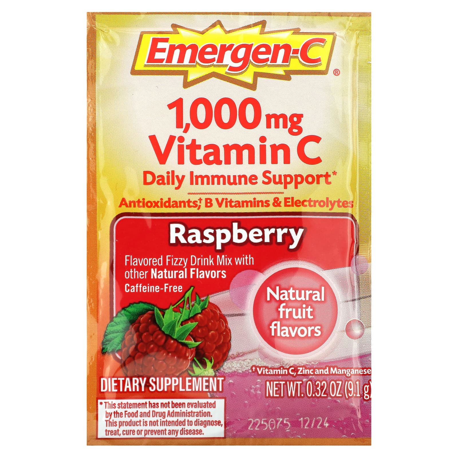 EmergenC, Vitamin C, Raspberry, 1,000 mg, 30 Packets, 0.32 oz (9.1 g) Each
