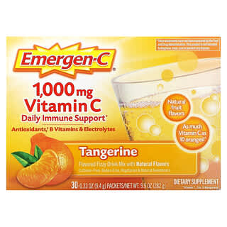Emergen-C, Vitamina C, Mezcla para preparar bebidas gaseosas con sabor, Mandarina, 1000 mg, 30 sobres, 9,4 g (0,33 oz) cada uno
