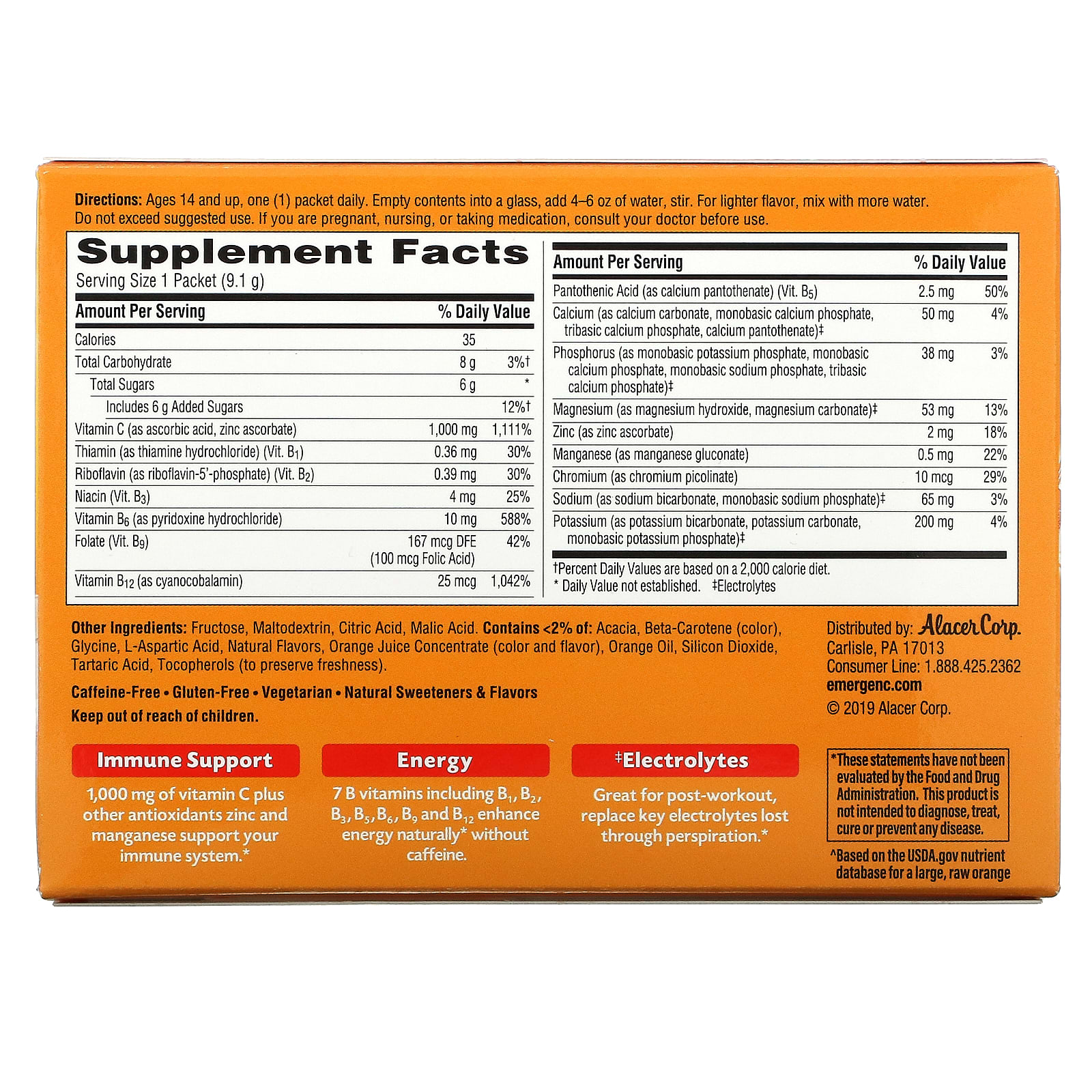 Emergen C 1 000mgビタミンc スーパーオレンジ 30袋 各9 1g 0 32oz