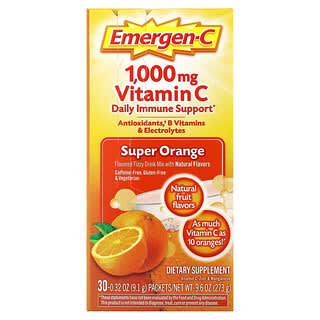Emergen-C, Vitamina C, Mezcla para preparar bebidas gaseosas con sabor, Super Naranja, 1000 mg, 30 sobres, 9,1 g (0,32 oz) cada uno