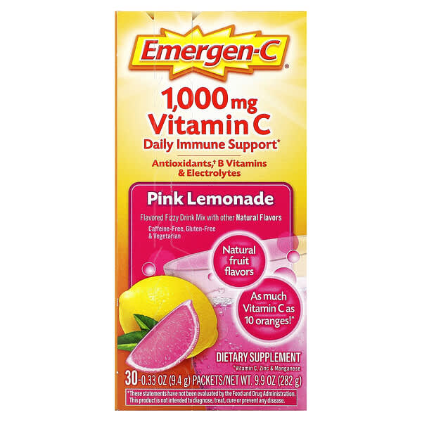 Emergen-C, 維生素 C，調味起泡飲品混合物，粉色檸檬水，1,000 毫克，30 包，每包 0.33 盎司（9.4 克）