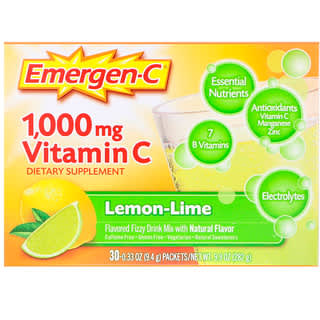 Emergen-C, ビタミンC、味付き炭酸飲料ミックス、レモンライム、1,000mg、30袋、各0.33 oz (9.4 g)