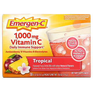 Emergen-C, Vitamina C, Mezcla para preparar bebidas gaseosas con sabor, Tropical, 1000 mg, 30 sobres, 9,2 g (0,32 oz) cada uno