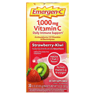 Emergen-C, Vitamina C, Mezcla para preparar bebidas gaseosas con sabor, Fresa y kiwi, 1000 mg, 30 sobres, 8,9 g (0,31 oz) cada uno