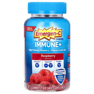 Emergen-C, Immune+ 비타민C + 비타민D, 아연 구미젤리, 라즈베리, 구미젤리 45개