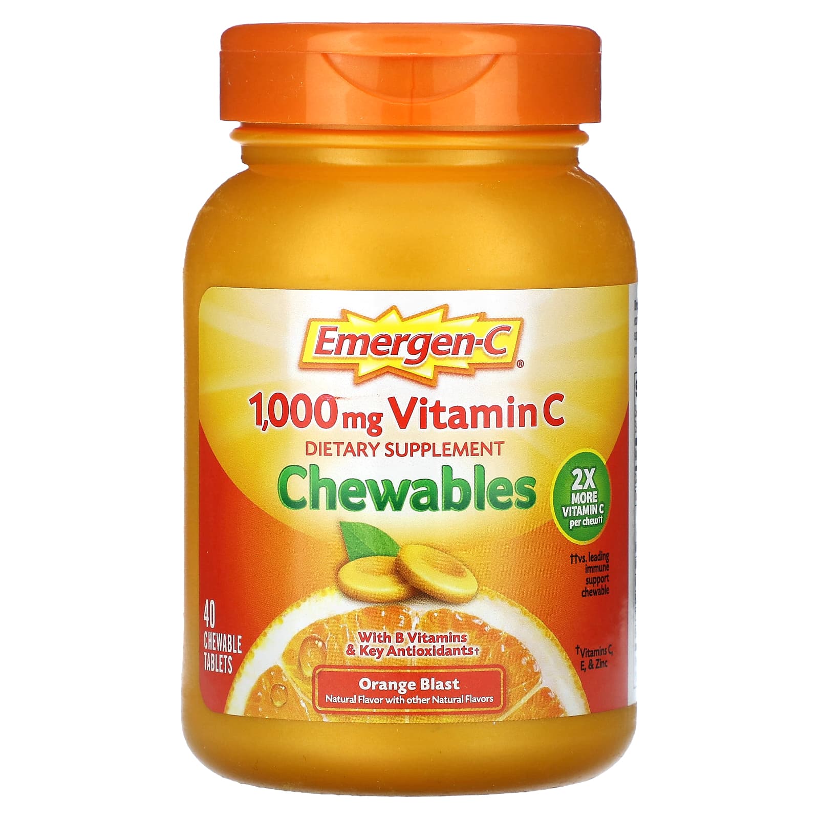 Emergen C Vitamin C Chewables Orange Blast 500 Mg 40 Chewable Tablets