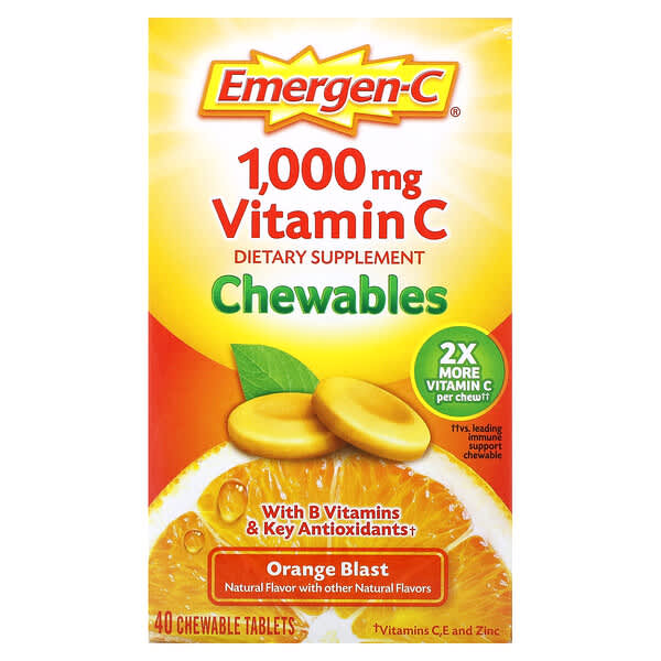 Emergen-C, 維生素 C 咀嚼片，爆裂橙味，1,000 毫克，40 片（每片 500 毫克）