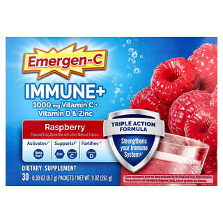 Emergen-C, Immune+ Vitamin C + Vitamin D & Zinc, Raspberry, 30 Packets, 0.31 oz (8.8 g) Each
