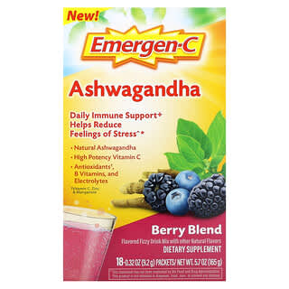 Emergen-C, Ashwagandha, Berry Blend, 18 Packets, 0.32 oz (9.2 g) Each