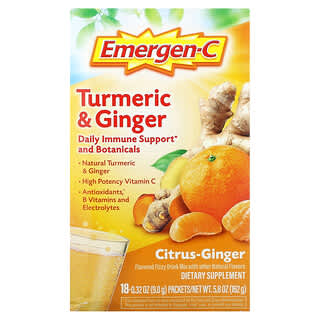 Emergen-C, Turmeric & Ginger, Citrus-Ginger, 18 Packets, 0.32 oz (9 g) Each