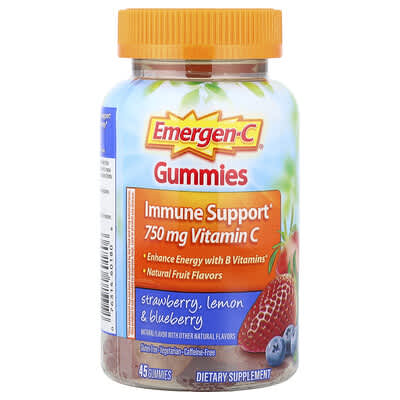 Emergen-C, Immune Support Gummies, Strawberry, Lemon & Blueberry, 45 Gummies