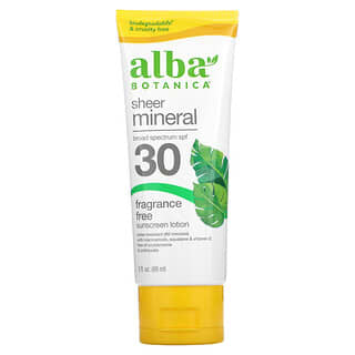 Alba Botanica, Sheer Mineral Sunscreen Lotion, SPF 30, Fragrance Free, 3 fl oz (89 ml)