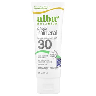 Alba Botanica, Crème solaire minérale, pour peaux sensibles, sans parfum, SPF 30, 4 oz (113 g)