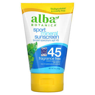 Alba Botanica, Sport Mineral Sunscreen, SPF 45, Fragrance Free, 4 oz (113 g)