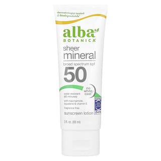 Alba Botanica, Lotion solaire minérale transparente, FPS 50, Sans parfum, 89 ml