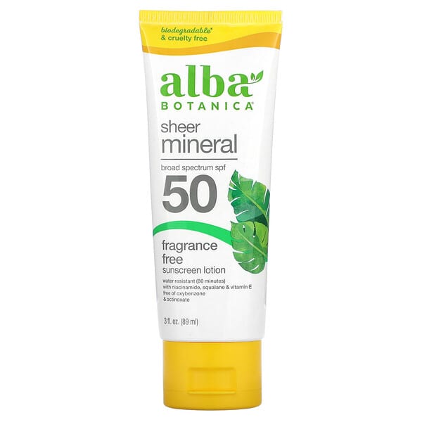 Alba Botanica, Loción con protección solar mineral translúcido, FPS 50, Sin fragancia, 89 ml (3 oz. líq.)