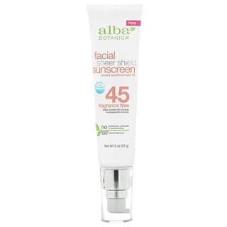 Alba Botanica, Facial Sheer Shield Sunscreen, SPF 45, Fragrance Free, 2 oz (57 g)