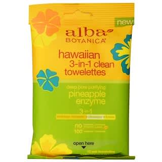 Alba Botanica, Lenços limpos havaianos 3 em 1, enzimas do abacaxi, 10 lenços naturais úmidos