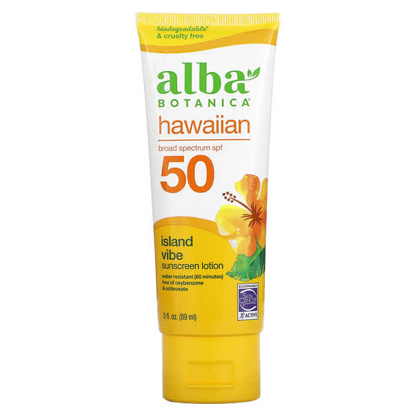 Alba Botanica, Hawaiian Sunscreen Lotion, SPF 50, Island Vibe, 3 fl oz (89 ml)