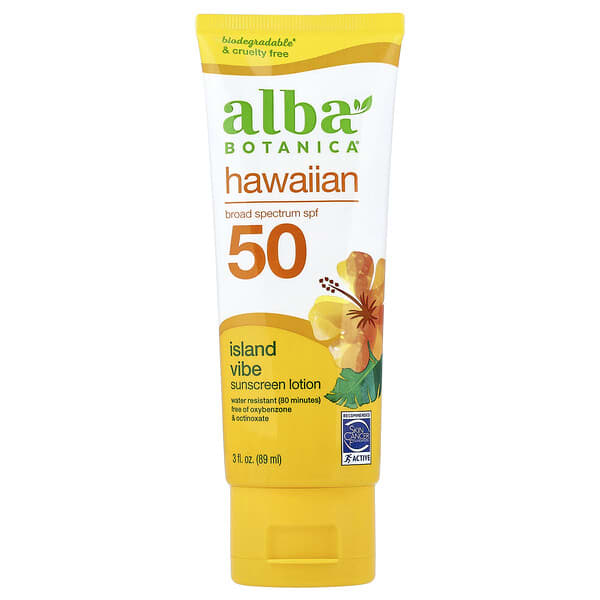 Alba Botanica, Hawaiian Sunscreen Lotion, SPF 50, Island Vibe, 3 fl oz (89 ml)