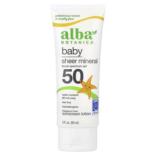 Alba Botanica, 婴儿，全粹矿物质抗晒乳，SPF 50，无香，3 液量盎司（89 毫升）