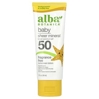Alba Botanica, Baby, Sheer Mineral Sunscreen Lotion, SPF 50, Fragrance Free, 3 fl oz (89 ml)
