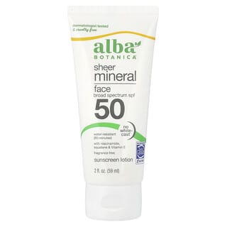 Alba Botanica, Loción con protección solar mineral translúcida para el rostro, FPS 50, Sin fragancia, 59 ml (2 oz. líq.)
