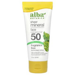 Alba Botanica, прозрачный минеральный солнцезащитный лосьон для лица, SPF 50, без отдушек, 59 мл (2 жидк. унции)