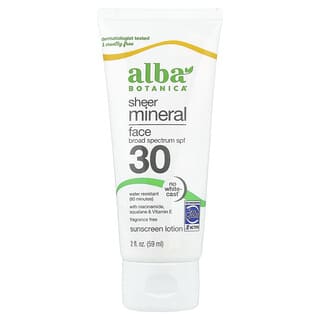 Alba Botanica, Crema solare viso minerale pura, SPF 30, senza profumo, 59 ml