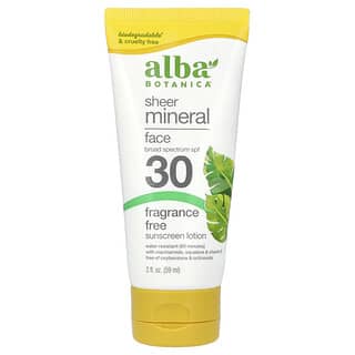 Alba Botanica, Sheer Mineral Face Sunscreen Lotion, Sheer Mineral Face Sunscreen Lotion, Sonnenschutzlotion für das Gesicht mit Mineralien, LSF 30, ohne Duftstoffe, 59 ml (2 fl. oz.)