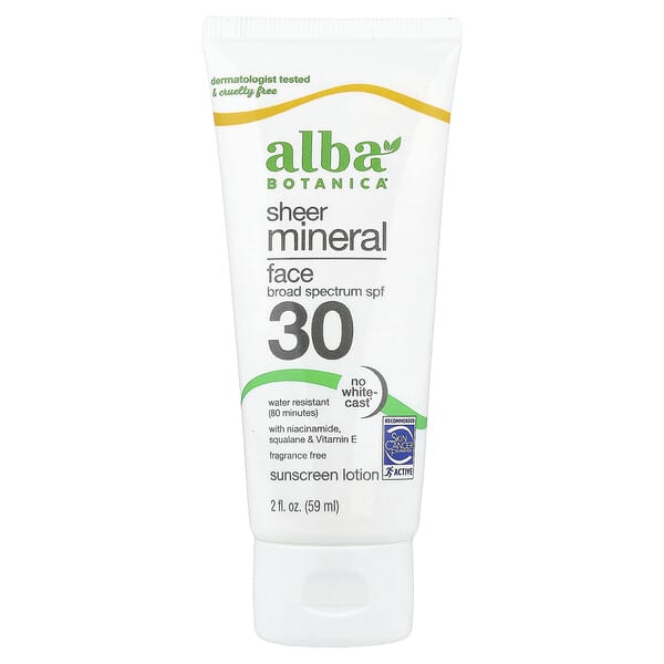 Alba Botanica, 시어 미네랄 페이스 자외선 차단제, SPF 30, 무향, 59ml(2fl oz)