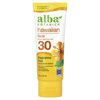 Alba Botanica, Hawaiian Face Sunscreen Lotion, SPF 30, Fragrance Free, 3 fl oz (89 ml)