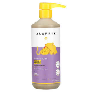 Alaffia, Champú y jabón líquido para el cuerpo para bebés y niños, Limón y lavanda, 473 ml (16 oz. líq.)