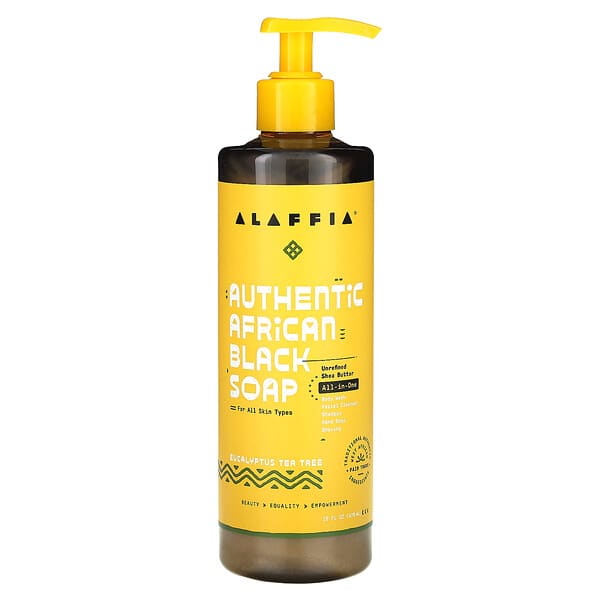 Alaffia, 正宗非洲黑皂，桉樹茶樹香，16 液量盎司（476 毫升）