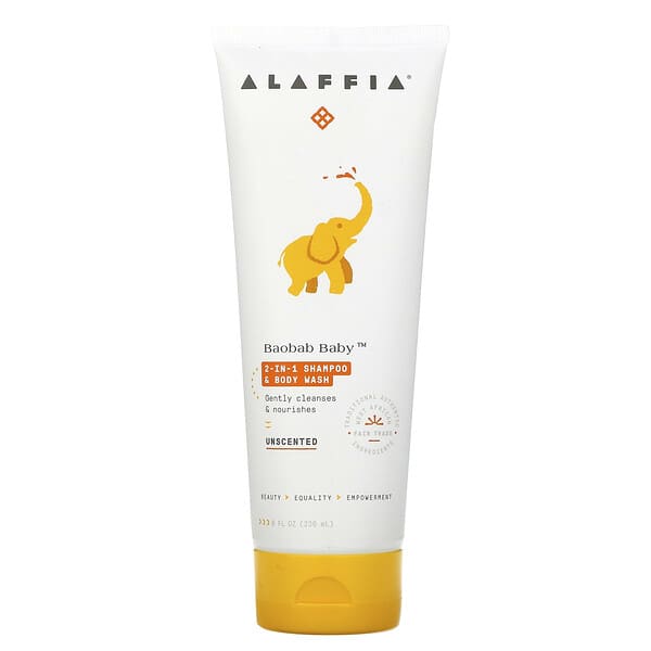 Alaffia‏, Baobab Baby, 2-in-1 Shampoo & Body Wash, Unscented, 8 fl oz (236 ml)