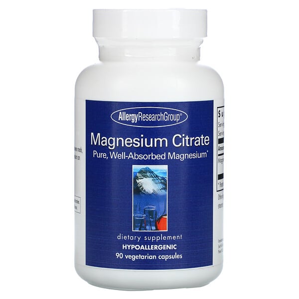 Allergy Research Group, Citrate de magnésium, 90 capsules végétariennes