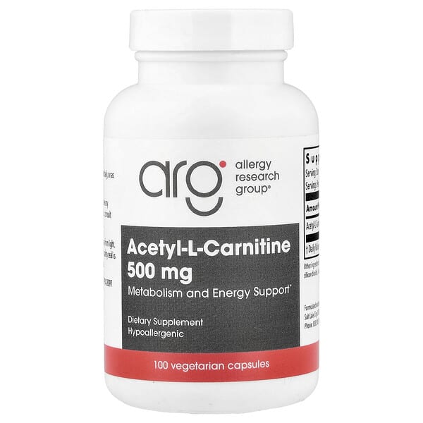 Allergy Research Group, Acetyl-L-Carnitine, 500 mg, 100 Vegetarian Capsules — product photo 1