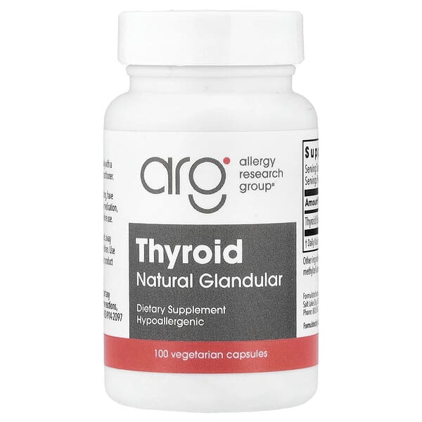 Thyroid, Natural Glandular, 40 mg, 100 Vegetarian Capsules