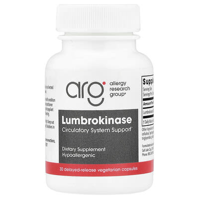 Allergy Research Group, Lumbrokinase, 30 Delayed-Release Vegetarian Capsules (16 mg per Capsule)