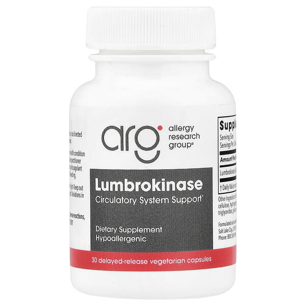 Allergy Research Group, Lumbrokinase, 30 Delayed-Release Vegetarian Capsules (16 mg per Capsule) — product photo 1