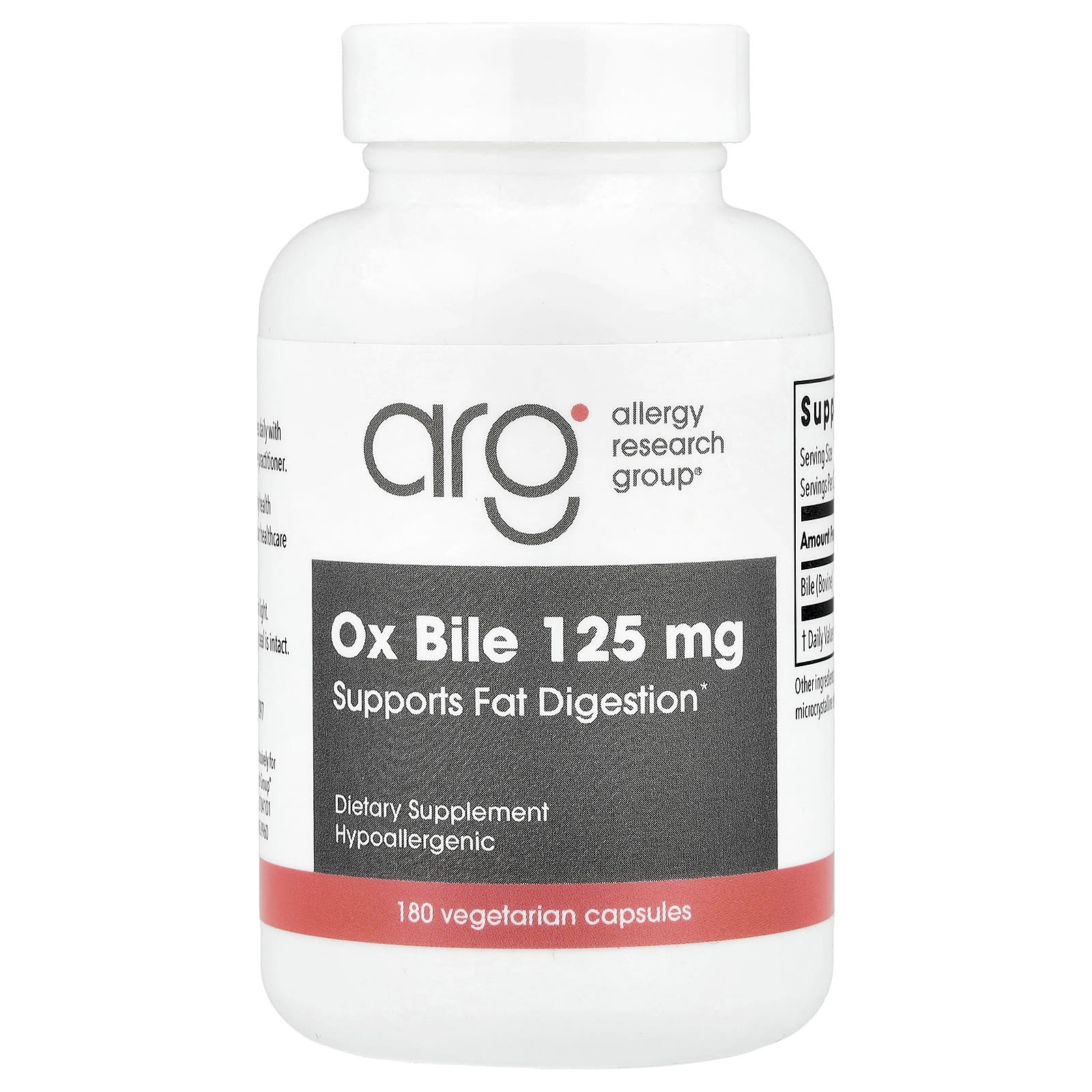 オックス胆汁、125mg、ベジカプセル180粒
