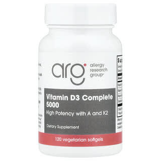 Allergy Research Group, ビタミンD3コンプリート5000、植物性ソフトジェル120粒
