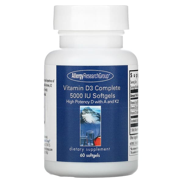 Allergy Research Group, Vitamina D3 completa, 5000 UI, 60 cápsulas blandas