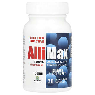 Allimax, 100% Kapsul Bubuk Alisin, 180 mg, 30 Kapsul Vegetarian