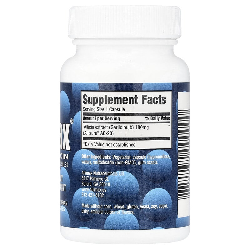 Allimax, 100% Allicin Powder, 180 mg, 30 Capsules | iHerb