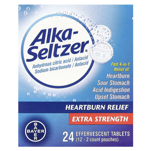 Alka-Seltzer, บรรเทาอาการแสบร้อนกลางอก สูตรเข้มข้นพิเศษ บรรจุ 24 เม็ด