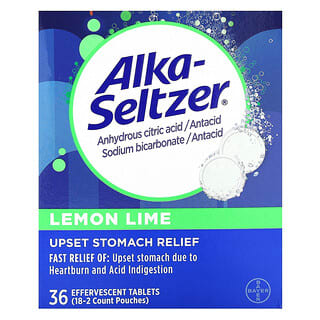 Alka-Seltzer, засіб для полегшення розладів шлунку, лимон і лайм, 36 шипучих таблеток